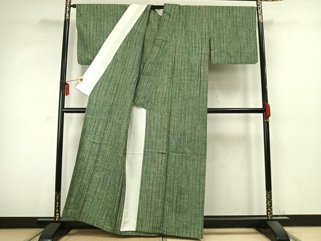 平和屋着物▽上質な紬 単衣 縞 正絹 逸品 AABC3751fy