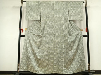 平和屋着物▽上質な小紋　単衣　吉祥花文　正絹　逸品　AABC3753fy