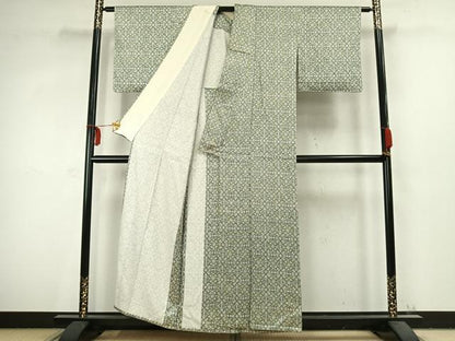 平和屋着物▽上質な小紋　単衣　吉祥花文　正絹　逸品　AABC3753fy
