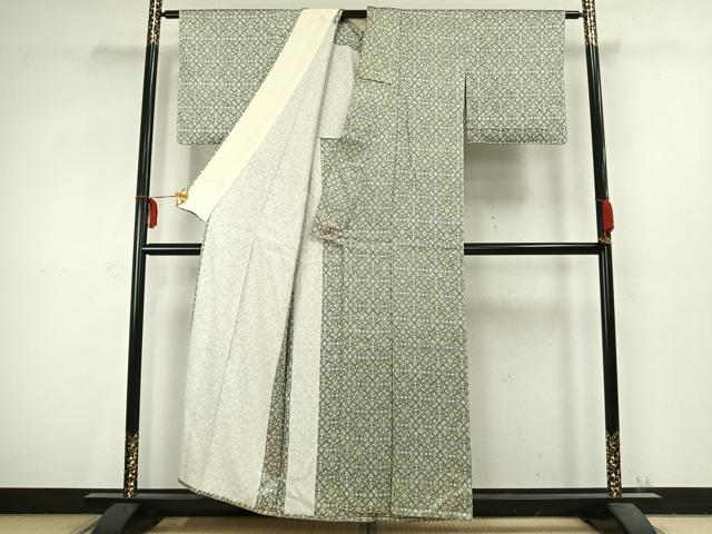 平和屋着物▽上質な小紋　単衣　吉祥花文　正絹　逸品　AABC3753fy