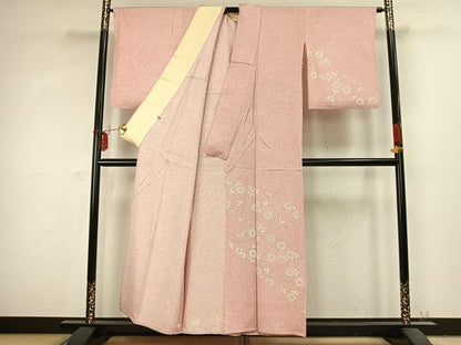 平和屋着物▽訪問着　単衣　草花文　正絹　逸品　AABC3754fy