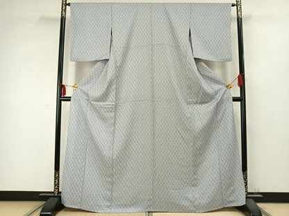 平和屋着物▽上質な小紋 単衣 亀甲花文 正絹 逸品 AABC3755fy