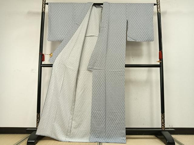 平和屋着物▽上質な小紋 単衣 亀甲花文 正絹 逸品 AABC3755fy