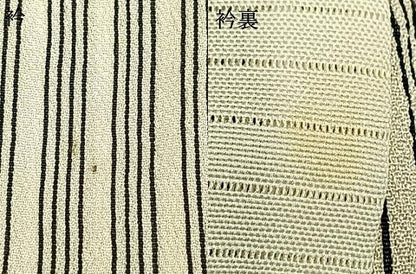 平和屋着物▽お召 単衣 縞 正絹 逸品 AABC3757fy