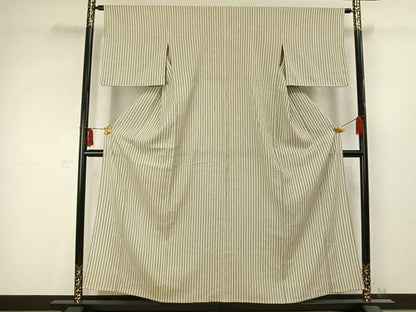平和屋着物▽お召 単衣 縞 正絹 逸品 AABC3757fy