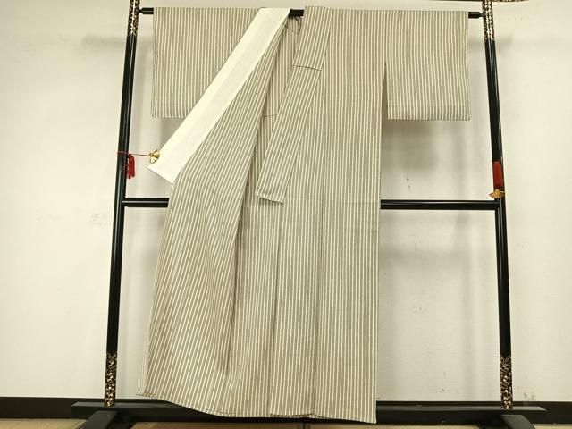 平和屋着物▽お召 単衣 縞 正絹 逸品 AABC3757fy
