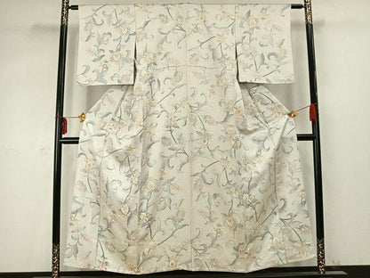 平和屋着物▽上質な小紋 単衣 草花文 正絹 逸品 AABC3758fy