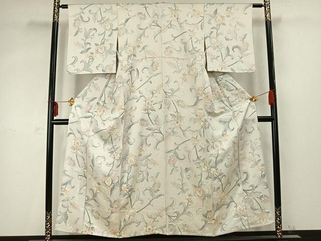 平和屋着物▽上質な小紋 単衣 草花文 正絹 逸品 AABC3758fy