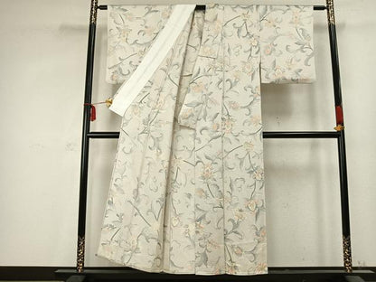 平和屋着物▽上質な小紋 単衣 草花文 正絹 逸品 AABC3758fy
