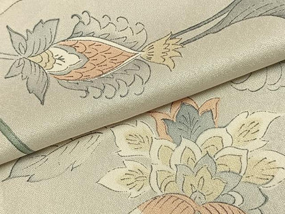 平和屋着物▽上質な小紋 単衣 草花文 正絹 逸品 AABC3758fy