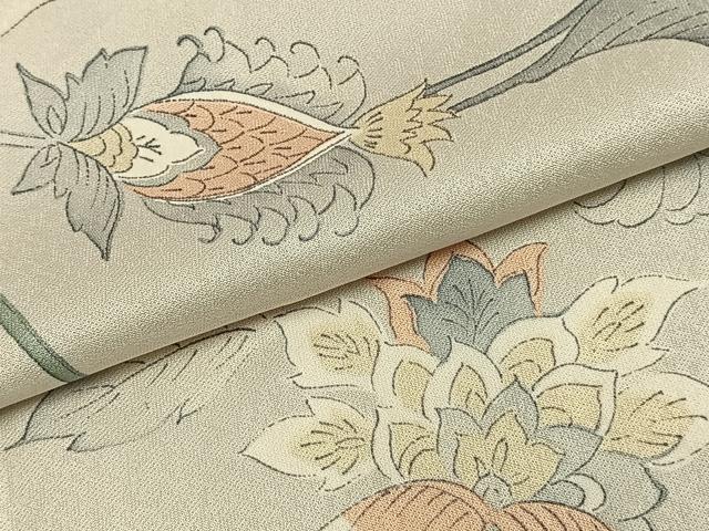 平和屋着物▽上質な小紋 単衣 草花文 正絹 逸品 AABC3758fy
