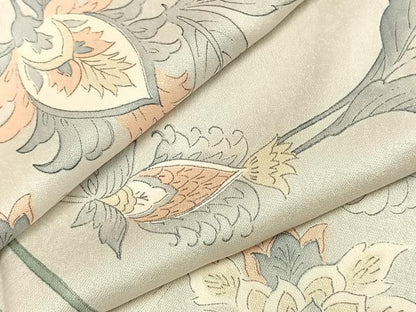平和屋着物▽上質な小紋 単衣 草花文 正絹 逸品 AABC3758fy