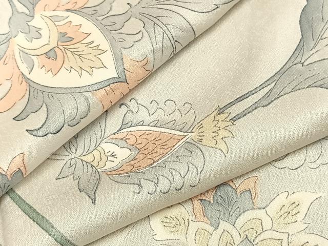 平和屋着物▽上質な小紋 単衣 草花文 正絹 逸品 AABC3758fy
