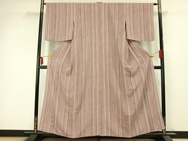 平和屋着物▽上質な小紋　単衣　縞　正絹　逸品　AABC3759fy