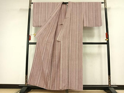 平和屋着物▽上質な小紋　単衣　縞　正絹　逸品　AABC3759fy