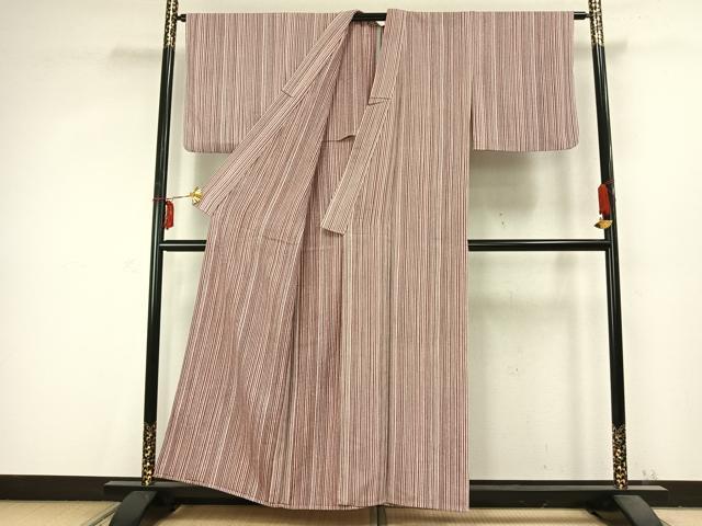 平和屋着物▽上質な小紋　単衣　縞　正絹　逸品　AABC3759fy