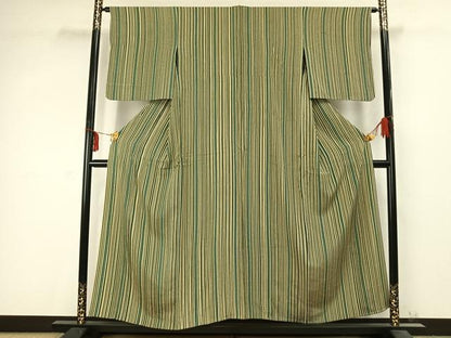 平和屋着物▽上質な小紋 単衣 縞 正絹 逸品 AABC3760fy