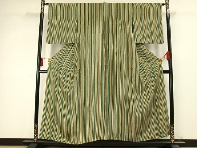 平和屋着物▽上質な小紋 単衣 縞 正絹 逸品 AABC3760fy