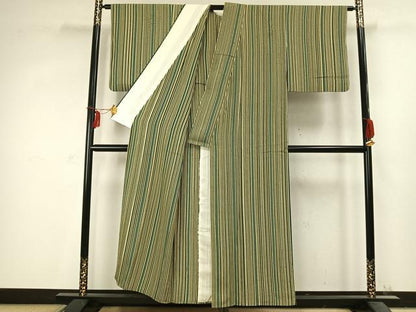 平和屋着物▽上質な小紋 単衣 縞 正絹 逸品 AABC3760fy