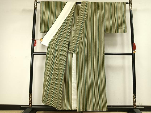 平和屋着物▽上質な小紋 単衣 縞 正絹 逸品 AABC3760fy