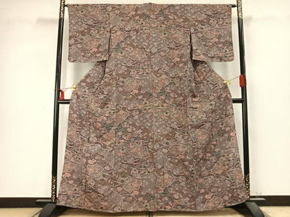 平和屋着物▽上質な小紋 単衣 地紙花文 鬼しぼ縮緬 正絹 逸品 未使用 AABC3764fy