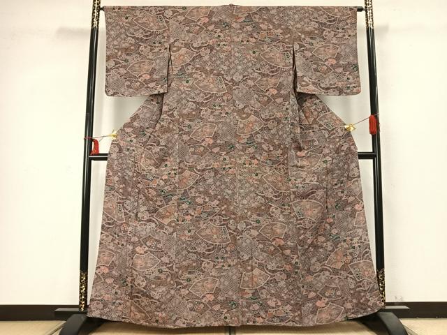 平和屋着物▽上質な小紋 単衣 地紙花文 鬼しぼ縮緬 正絹 逸品 未使用 AABC3764fy