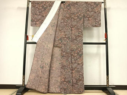 平和屋着物▽上質な小紋 単衣 地紙花文 鬼しぼ縮緬 正絹 逸品 未使用 AABC3764fy