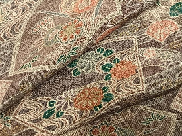 平和屋着物▽上質な小紋 単衣 地紙花文 鬼しぼ縮緬 正絹 逸品 未使用 AABC3764fy