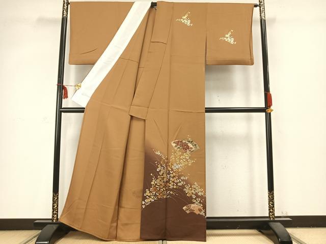 平和屋着物▽訪問着 単衣 地紙花文 金銀彩 正絹 逸品 AABC3765fy