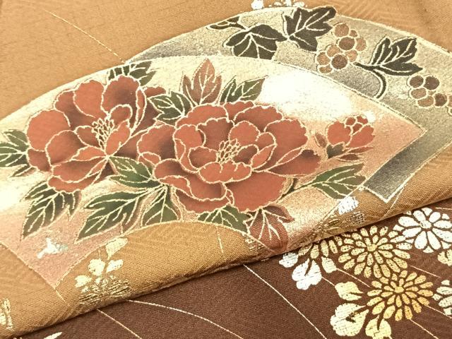 平和屋着物▽訪問着 単衣 地紙花文 金銀彩 正絹 逸品 AABC3765fy