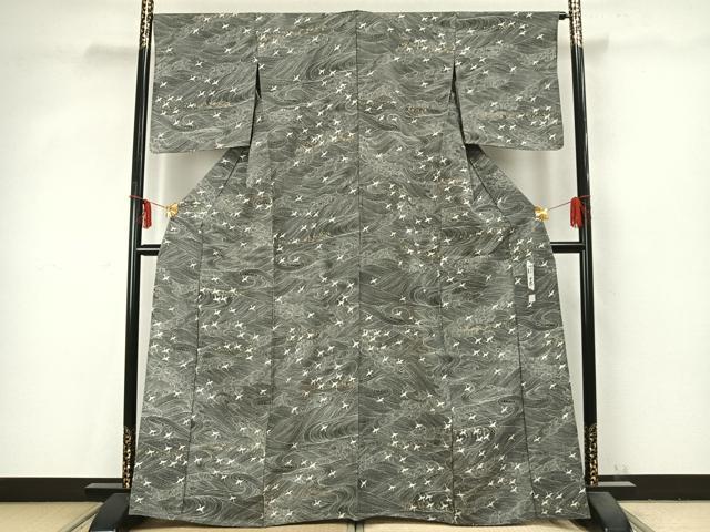 平和屋着物▽上質な小紋 単衣 作家物 飛鳥文 金彩 正絹 逸品 AABC3766fy