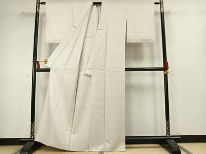 平和屋着物▽上質な色無地 単衣 立波地紋 灰黄緑色 正絹 逸品 未使用 AABC3767fy