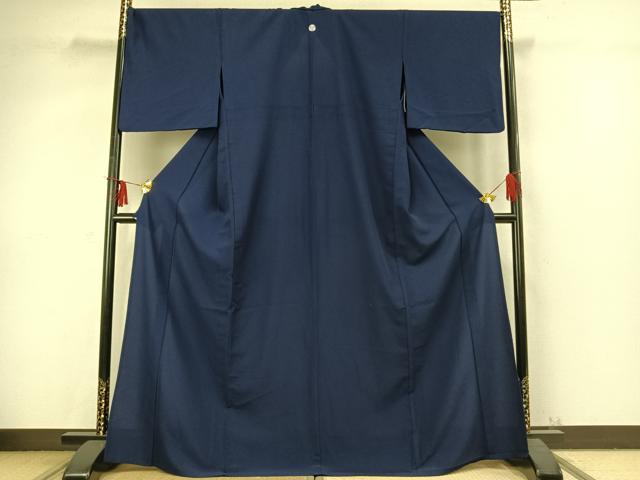 平和屋着物▽色無地 単衣 紺青色 洗える着物 AABC3768fy