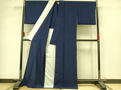 平和屋着物▽色無地 単衣 紺青色 洗える着物 AABC3768fy