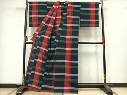 平和屋着物▽小紋　単衣　横段文　やまと誂製　綿　AABC3770fy