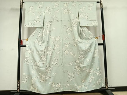 平和屋着物▽上質な小紋 単衣 草花文 正絹 逸品 AABC3772fy