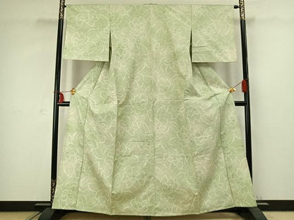 平和屋着物▽上質な紬 単衣 草花文 正絹 逸品 AABC3776fy