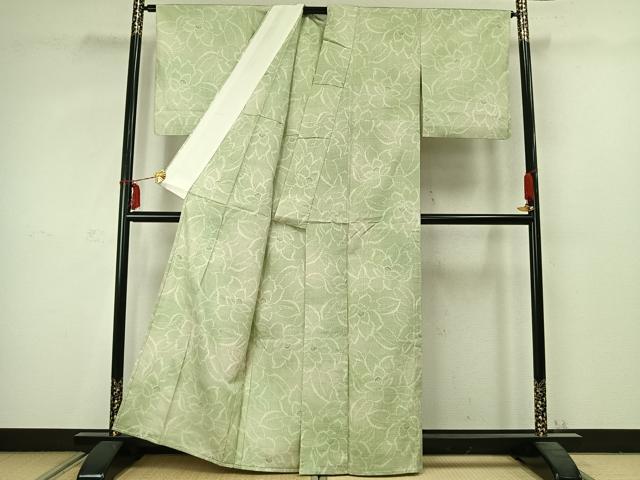 平和屋着物▽上質な紬 単衣 草花文 正絹 逸品 AABC3776fy
