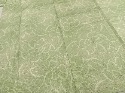 平和屋着物▽上質な紬 単衣 草花文 正絹 逸品 AABC3776fy
