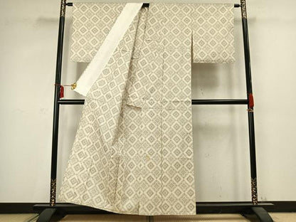 平和屋着物▽本場大島紬 白大島 単衣 菱文 正絹 逸品 AABC3778fy