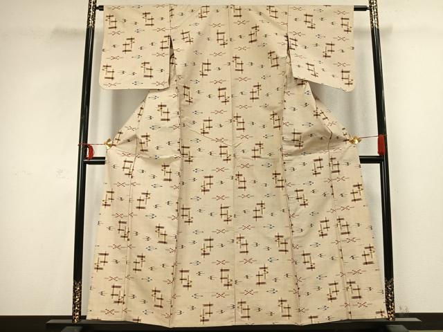 平和屋着物▽上質な紬 単衣 絣柄 正絹 逸品 AABC3785fy