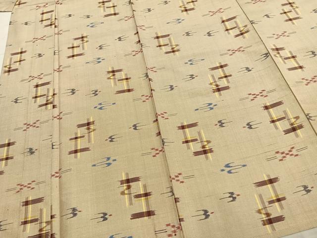 平和屋着物▽上質な紬 単衣 絣柄 正絹 逸品 AABC3785fy