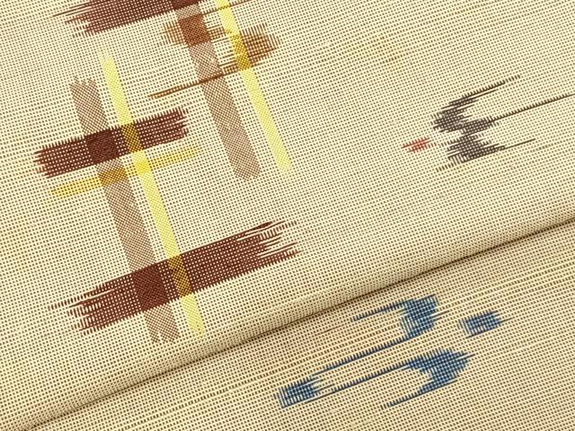 平和屋着物▽上質な紬 単衣 絣柄 正絹 逸品 AABC3785fy