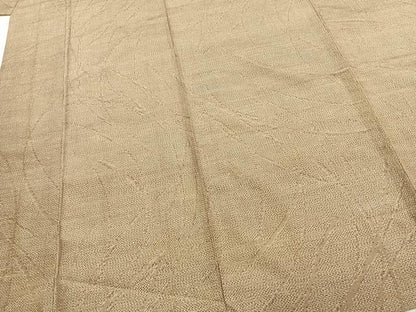 平和屋着物▽上質な紬　単衣　草葉文　正絹　逸品　AABC3788fy