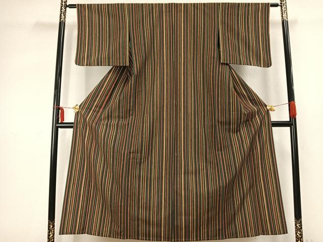 平和屋着物▽小紋 単衣 縞 洗える着物 AABC3789fy