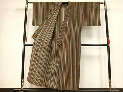 平和屋着物▽小紋 単衣 縞 洗える着物 AABC3789fy