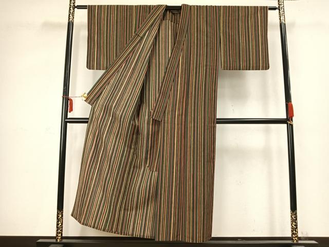 平和屋着物▽小紋 単衣 縞 洗える着物 AABC3789fy