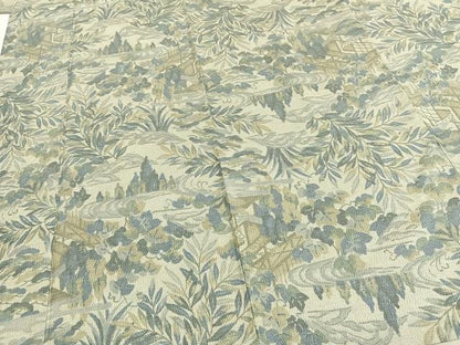 平和屋着物▽上質な紬 単衣 草花文 正絹 逸品 AABC3790fy