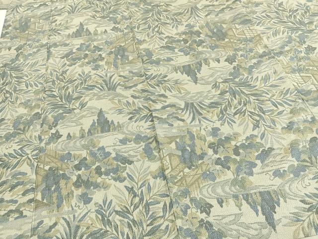 平和屋着物▽上質な紬 単衣 草花文 正絹 逸品 AABC3790fy
