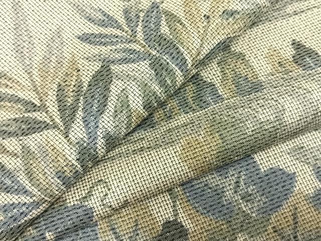 平和屋着物▽上質な紬 単衣 草花文 正絹 逸品 AABC3790fy